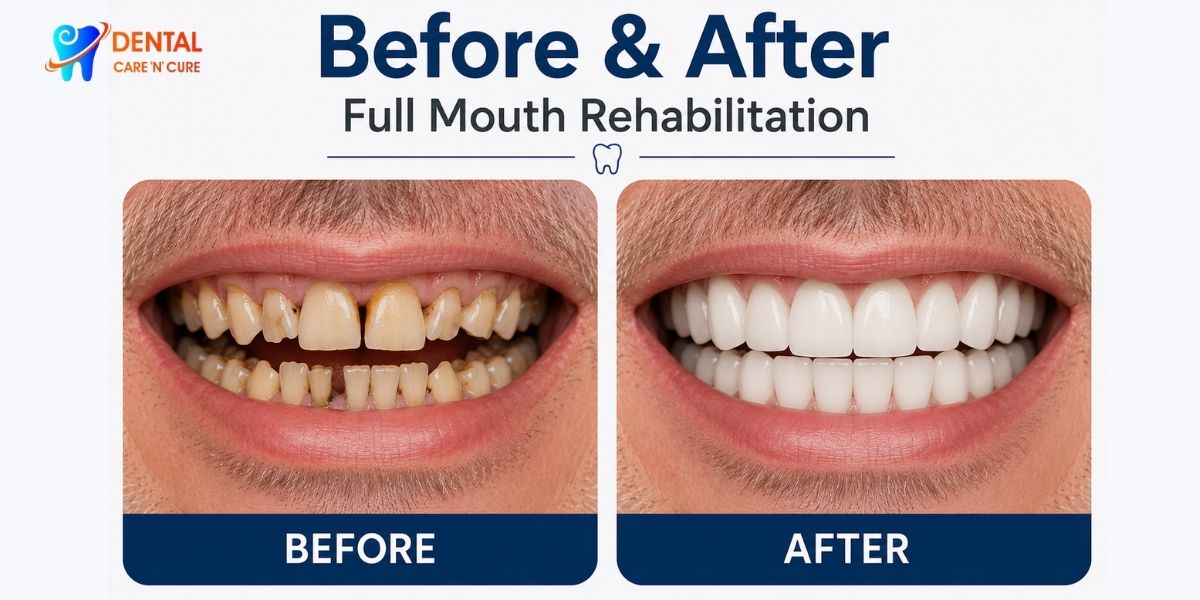 Dental veneers treatment in Delhi showing natural-looking smile makeover results at Dental Care N Cure