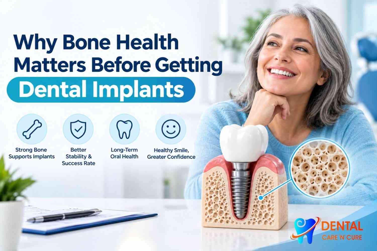 Dental implant placement showing healthy jawbone supporting a dental implant